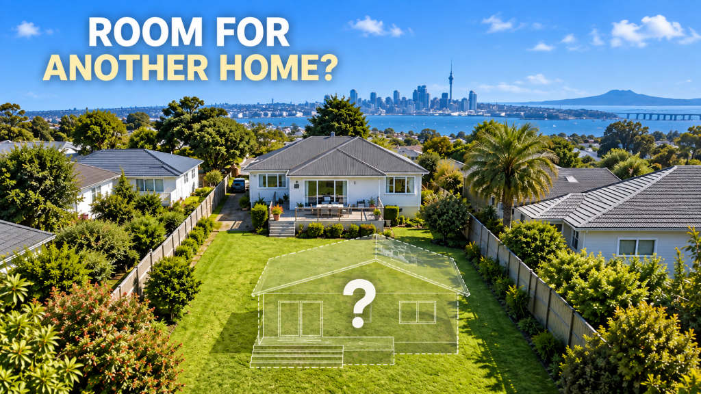 Auckland home with a large backyard showing a possible second home and the question of development potential